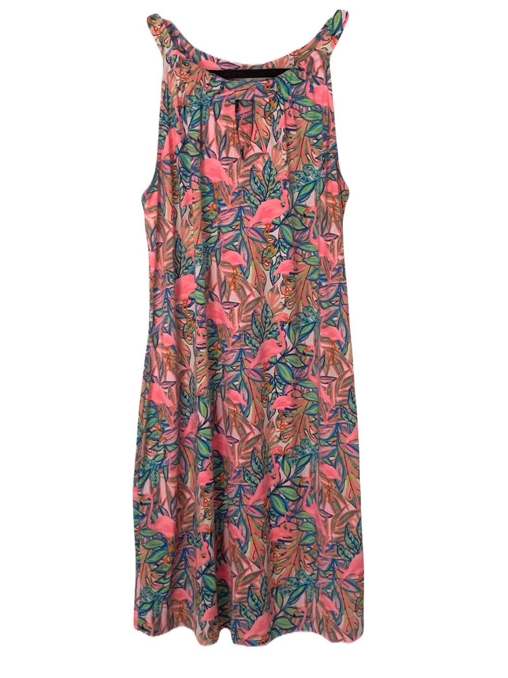 Lulu-B Women’s Medium Tropical Flamingo Floral Print Halter Sleeveless Dress - Picture 2 of 7